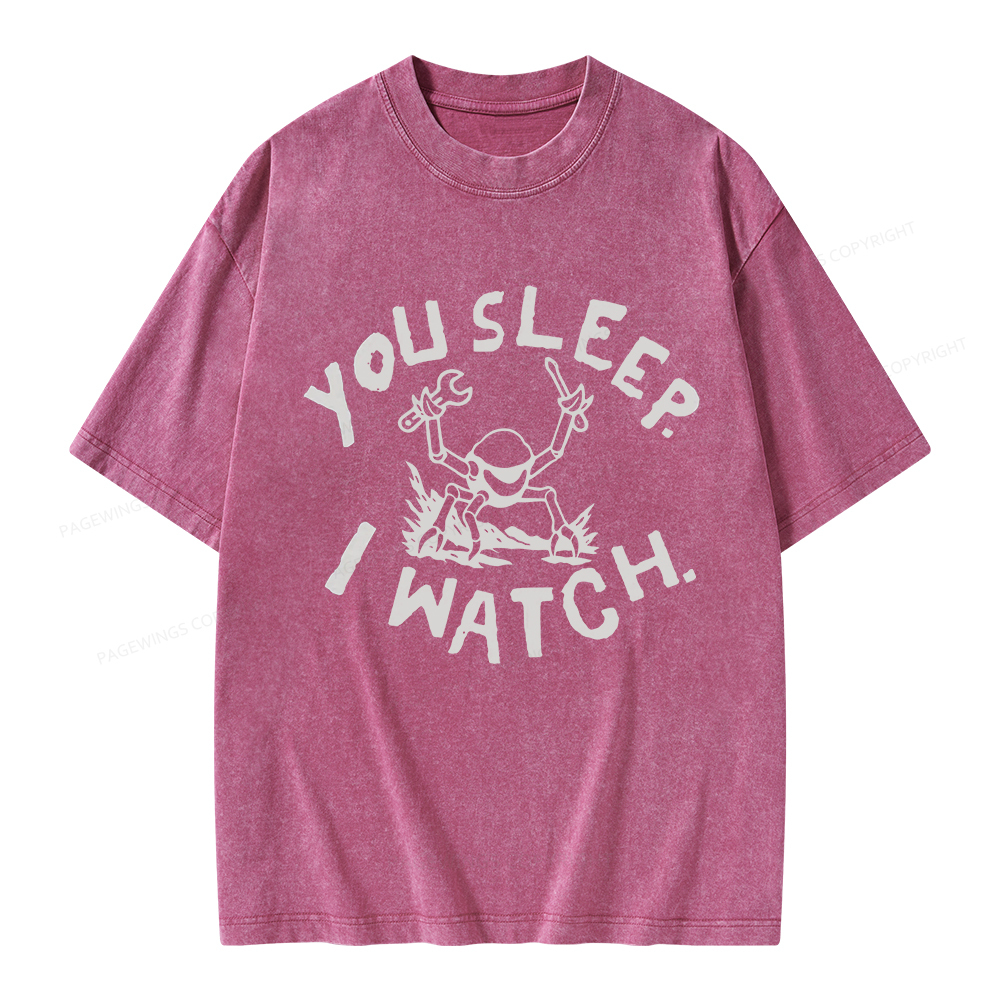 Pagewings You Sleep I Watch Unisex Washed T-shirt