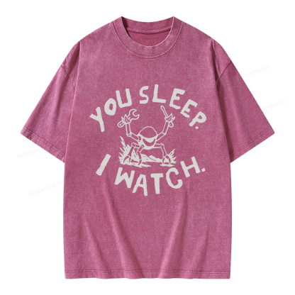 Pagewings You Sleep I Watch Unisex Washed T-shirt