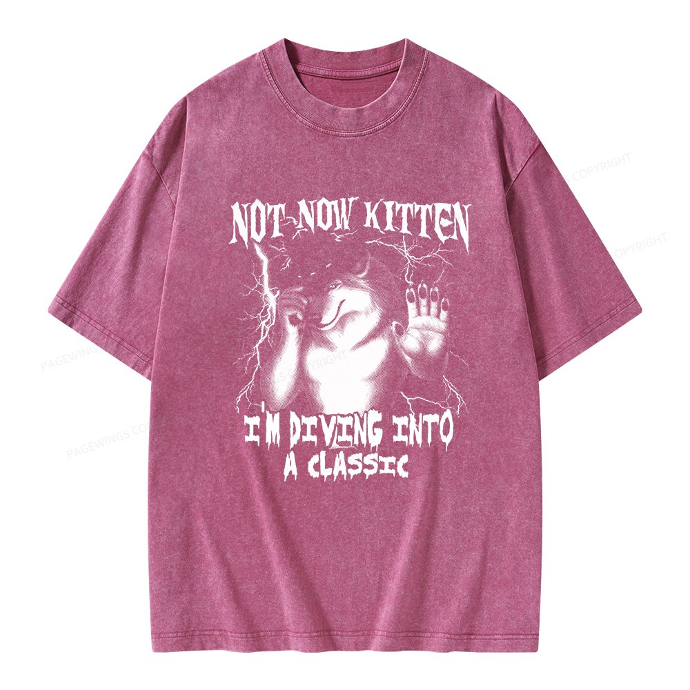 Pagewings Not Now Kitten I’m Diving Into A Classic Unisex Washed T-shirt
