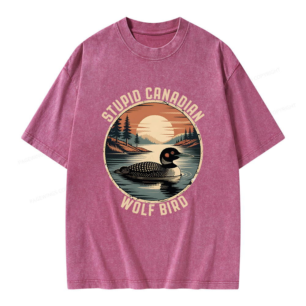 Pagewings Stupid Canadian Wolf Bird Unisex Washed T-shirt
