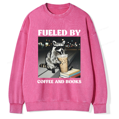 Pagewings Raccoon Reading And Drinking Iced Coffee Washed Sweatshirt