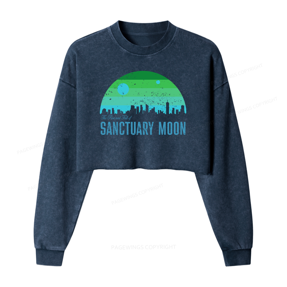 Pagewings The Rise and Fall of Sanctuary Moon Washed Crop Sweatshirt