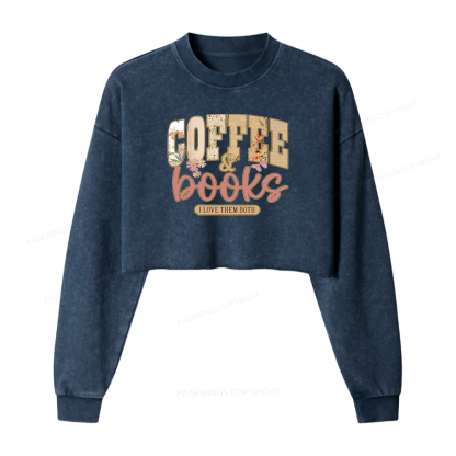 Pagewings Coffee And Books Washed Crop Sweatshirt