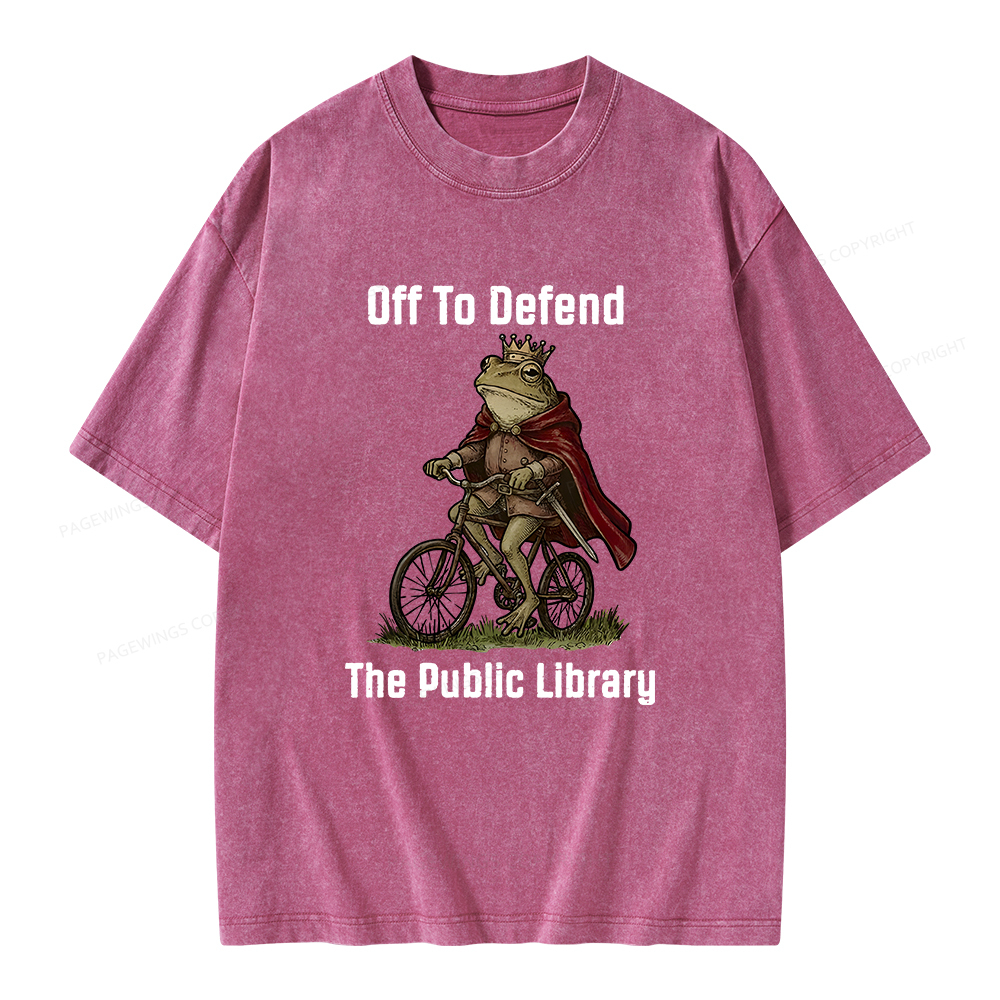 Pagewings Off To Defend The Public Library Unisex Washed T-shirt