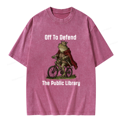 Pagewings Off To Defend The Public Library Unisex Washed T-shirt