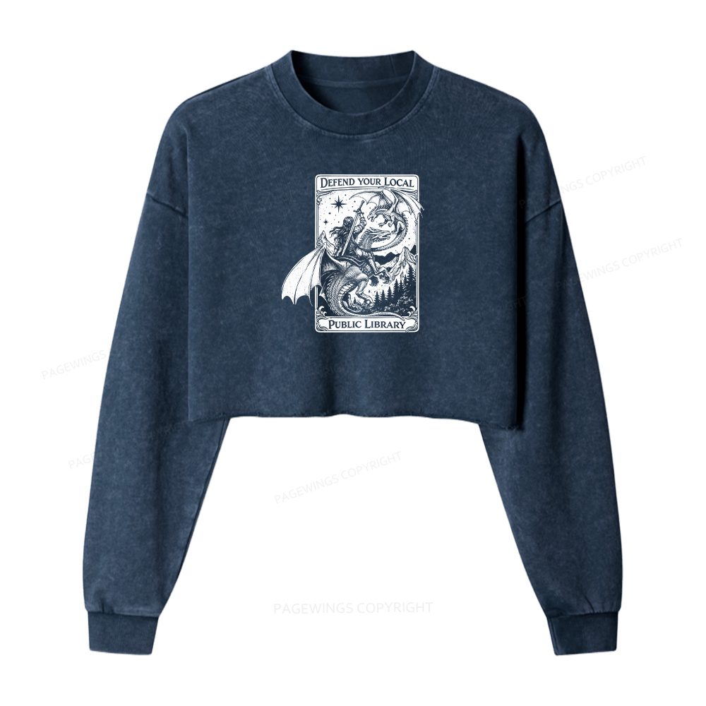Pagewings Defend Your Local Public Library Washed Crop Sweatshirt