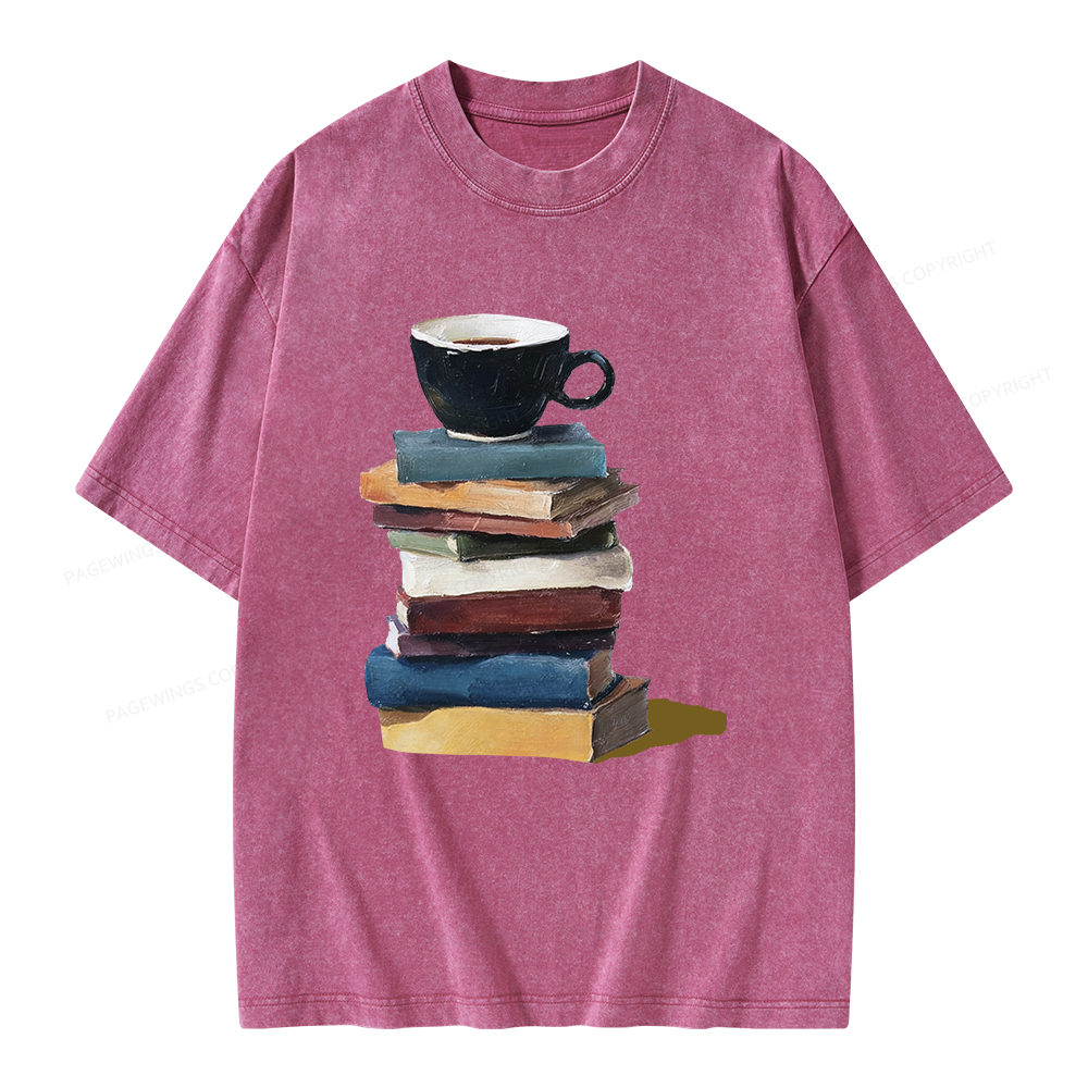 Pagewings Mini Coffee and Books Unisex Washed T-shirt