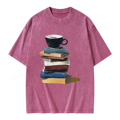 Pagewings Mini Coffee and Books Unisex Washed T-shirt