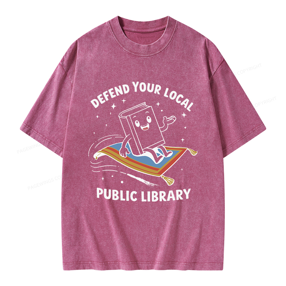 Pagewings Defend Your Local Public Library Unisex Washed T-shirt