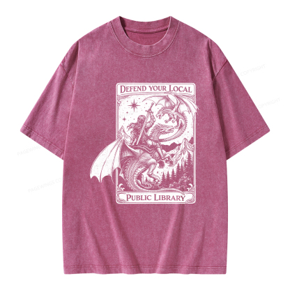 Pagewings Defend Your Local Public Library Unisex Washed T-shirt