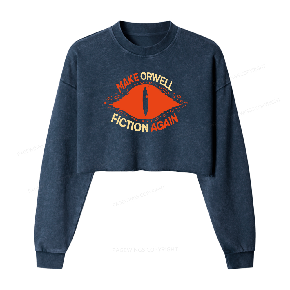 Pagewings Make Orwell Fiction Again Washed Crop Sweatshirt