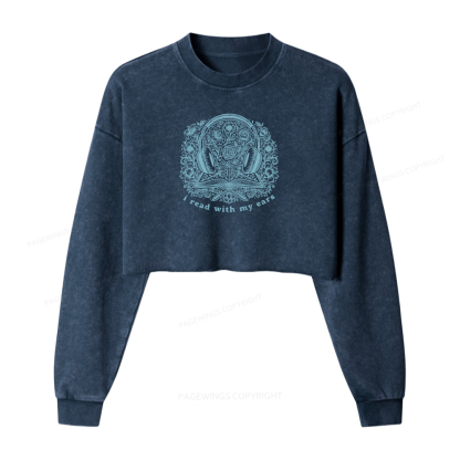 Pagewings I Read With My Ears Washed Crop Sweatshirt