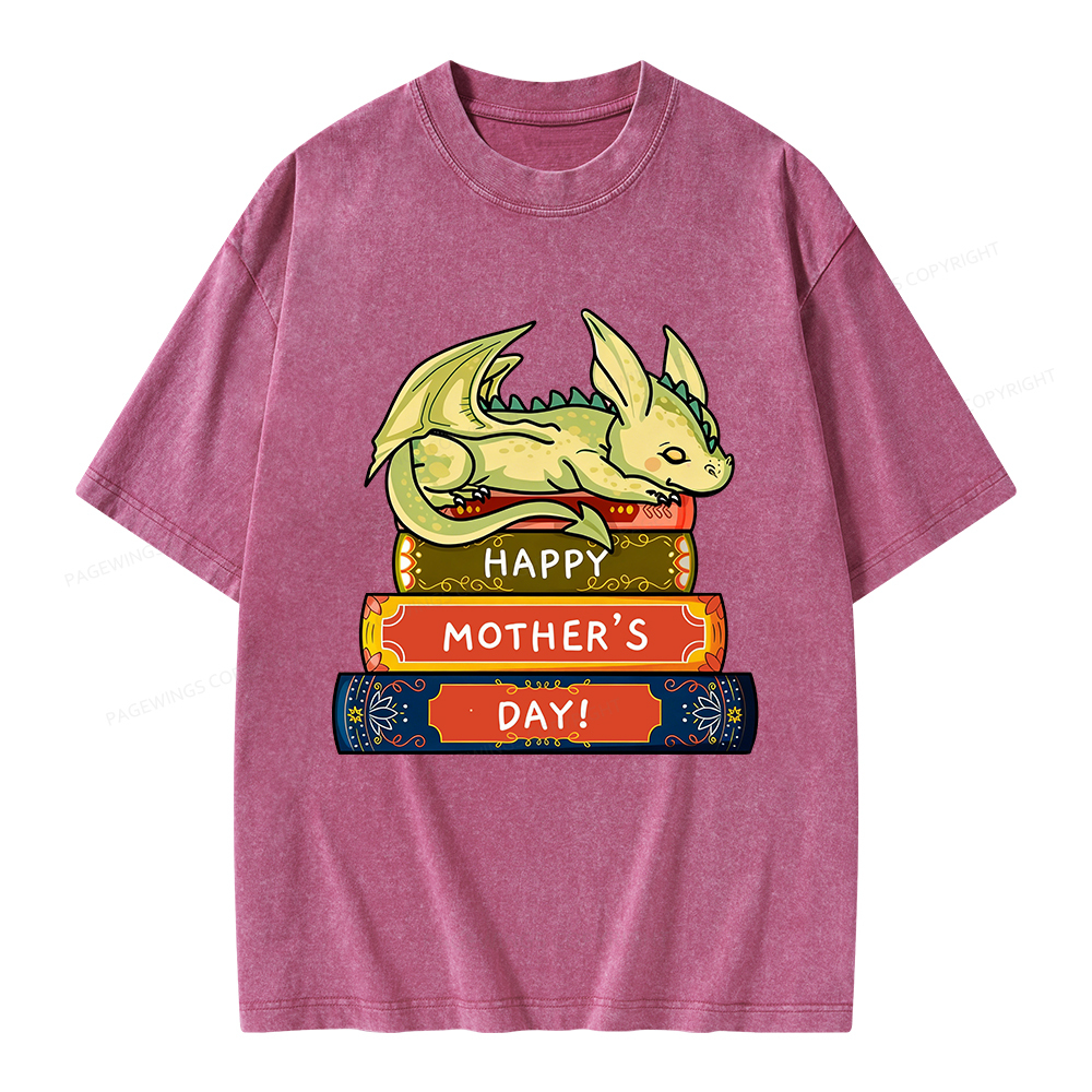 Pagewings Book Dragon Happy Mother's Day Unisex Washed T-shirt