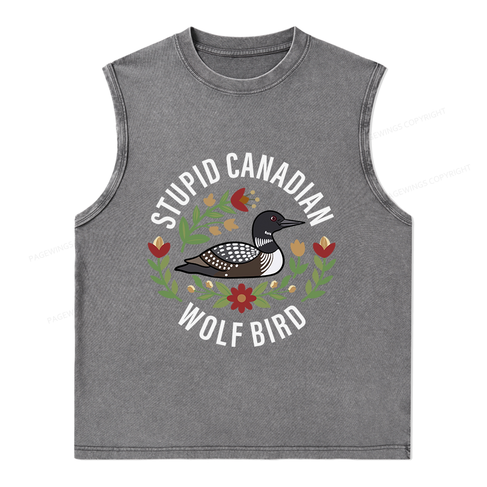Pagewings Stupid Canadian Wolf Bird Unisex Washed Tank Top