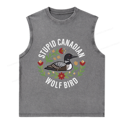 Pagewings Stupid Canadian Wolf Bird Unisex Washed Tank Top