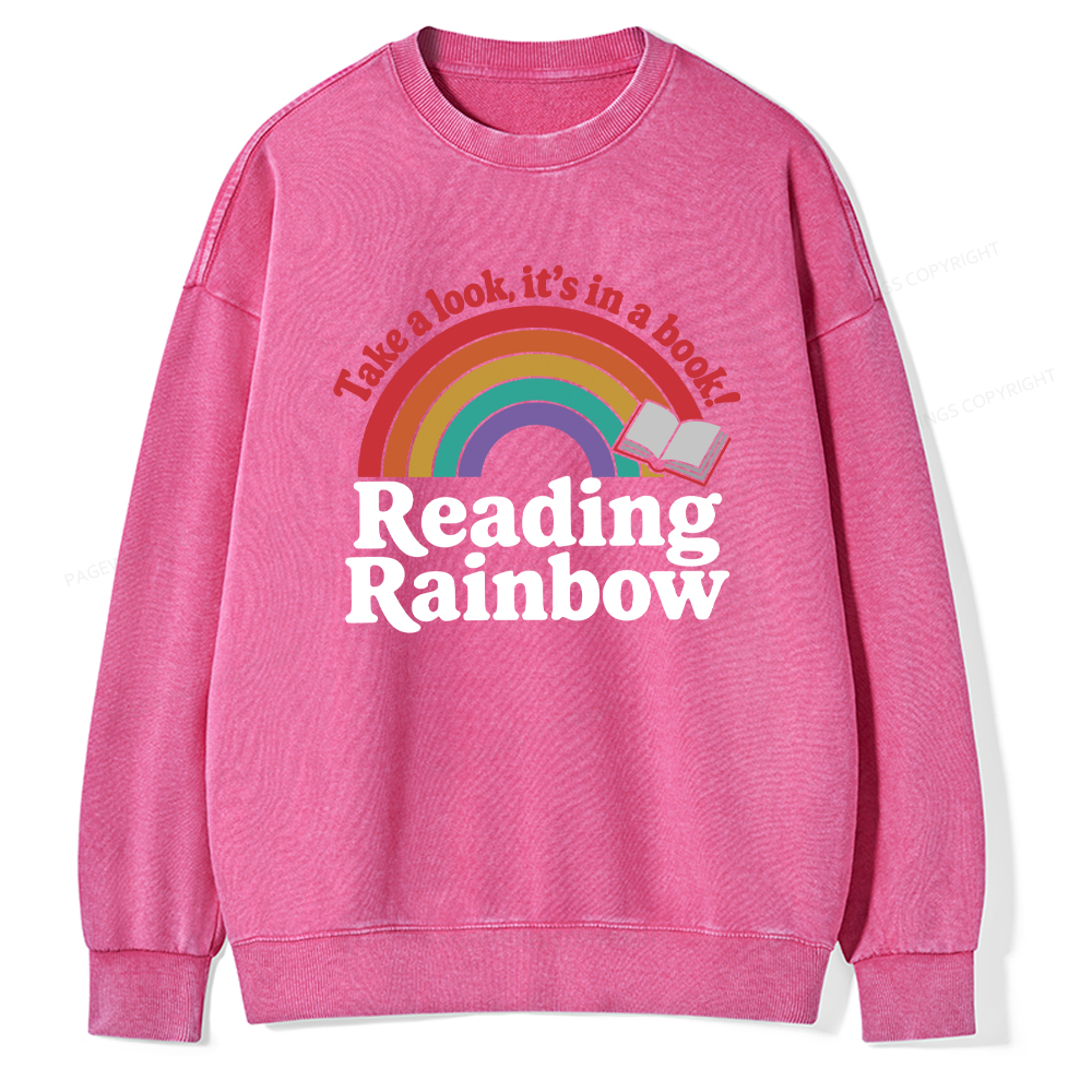 Pagewings Reading With Rainbow Unisex Washed Sweatshirt
