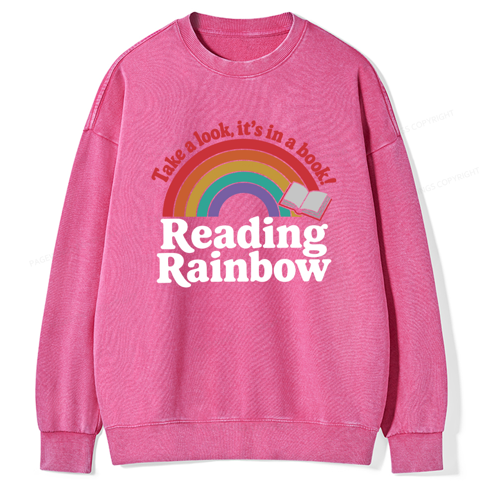 Pagewings Reading With Rainbow Unisex Washed Sweatshirt