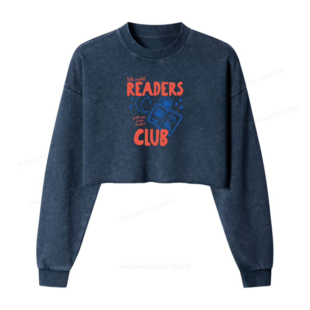 Pagewings Late Night Readers Club Washed Crop Sweatshirt
