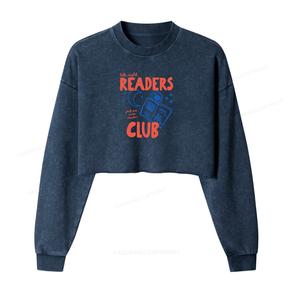 Pagewings Late Night Readers Club Washed Crop Sweatshirt