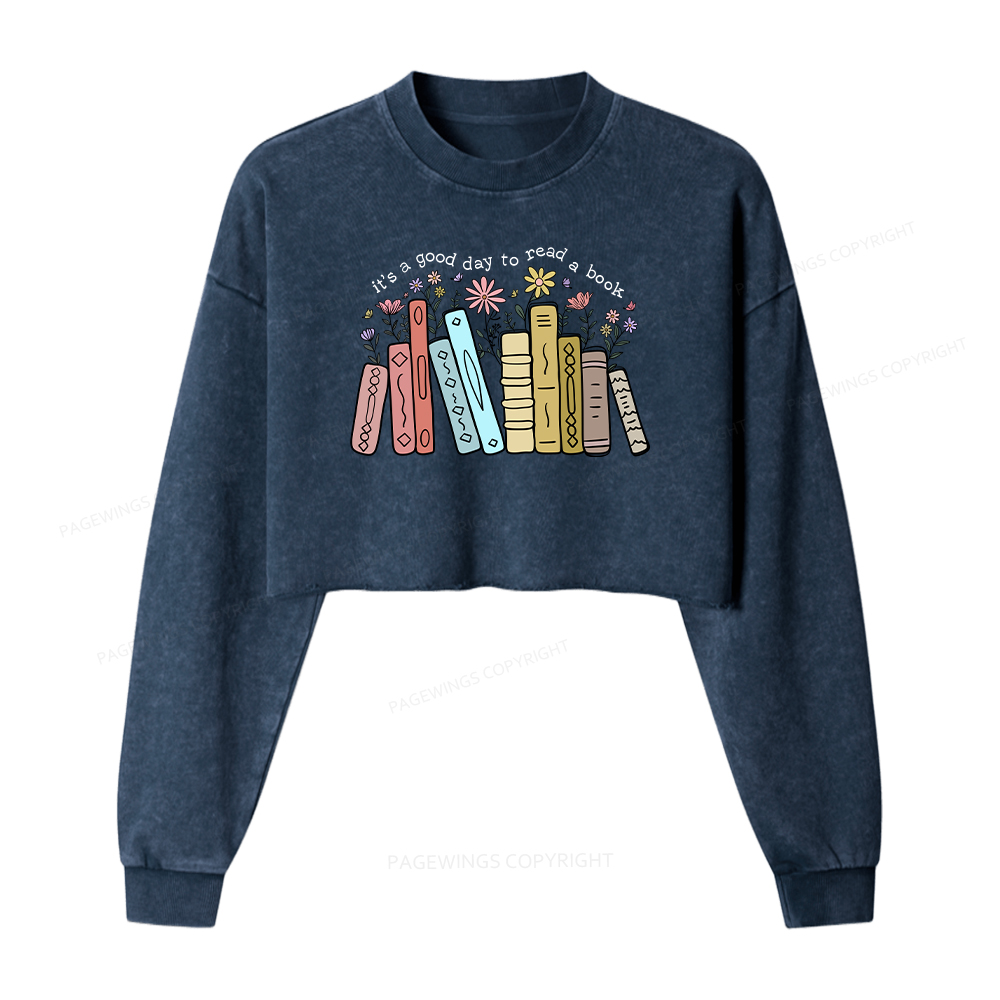 Pagewings It's A Good Day To Read A Book Washed Crop Sweatshirt
