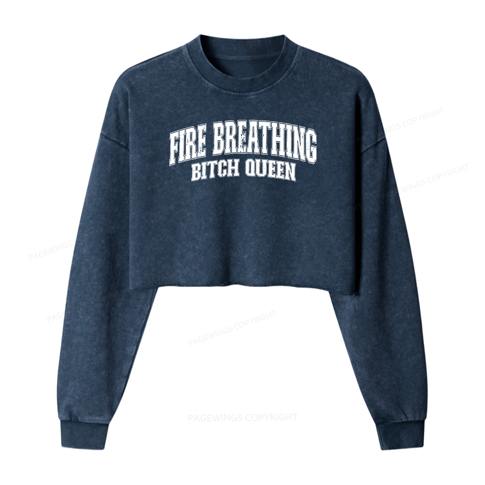 Pagewings Fire Breathing Bitch Queen Washed Crop Sweatshirt