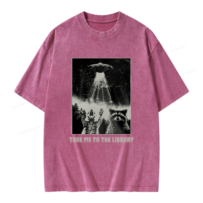 Pagewings Take Me To The Library Unisex Washed T-shirt
