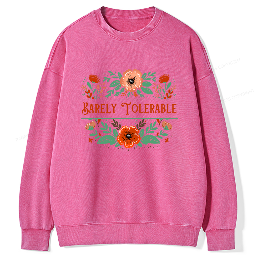 Pagewings  Barely Tolerable Book Lover Bookish Unisex Washed Sweatshirt