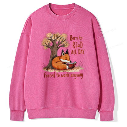 Pagewings Born to Read All Day, Fun Graphic Tee Unisex Washed Sweatshirt