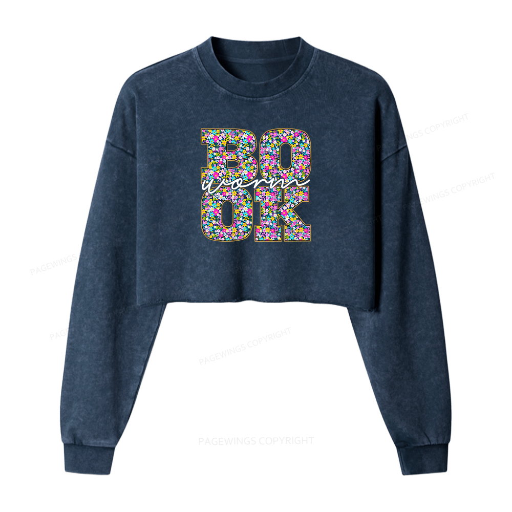 Pagewings Colorful Bookish Washed Crop Sweatshirt