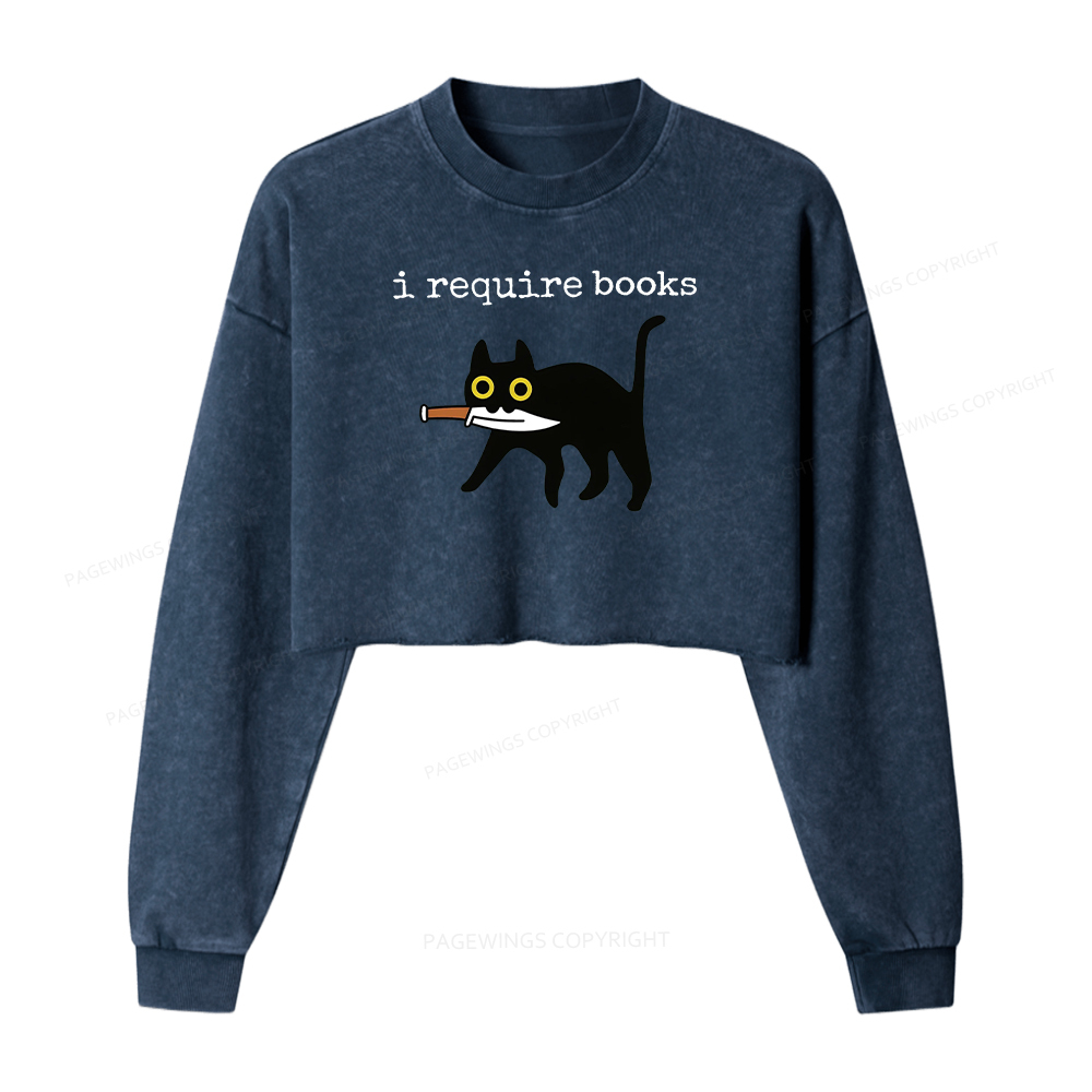 Pagewings I Require Books Washed Crop Sweatshirt