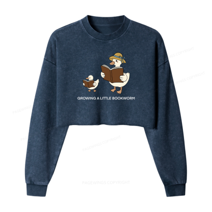Pagewings Growing A Little Bookworm Washed Crop Sweatshirt