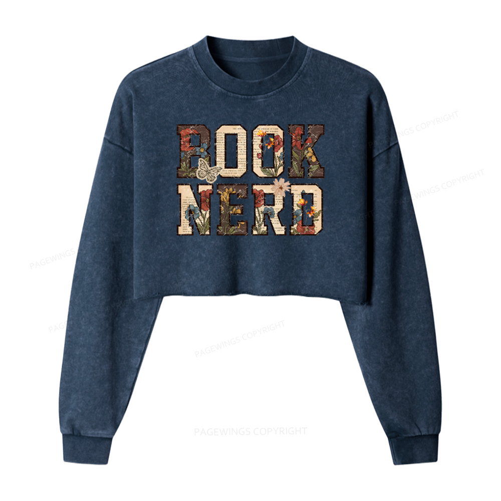 Pagewings Book Nerd Washed Crop Sweatshirt