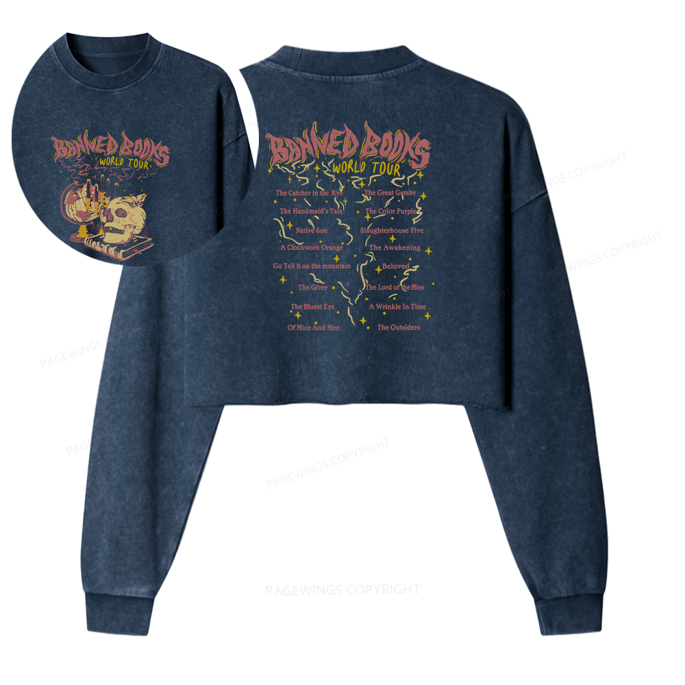 Pagewings Banned Books World Tour Women Washed Crop Sweatshirt