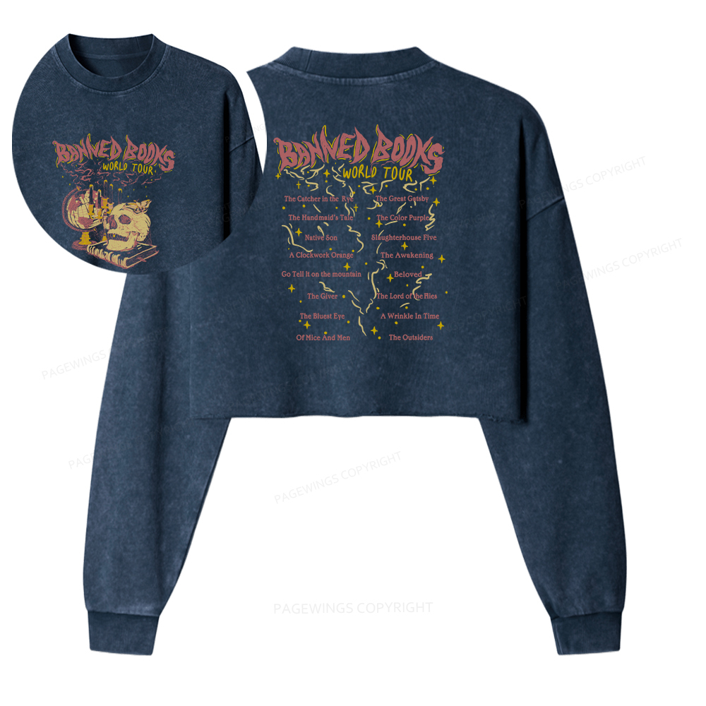 Pagewings Banned Books World Tour Women Washed Crop Sweatshirt