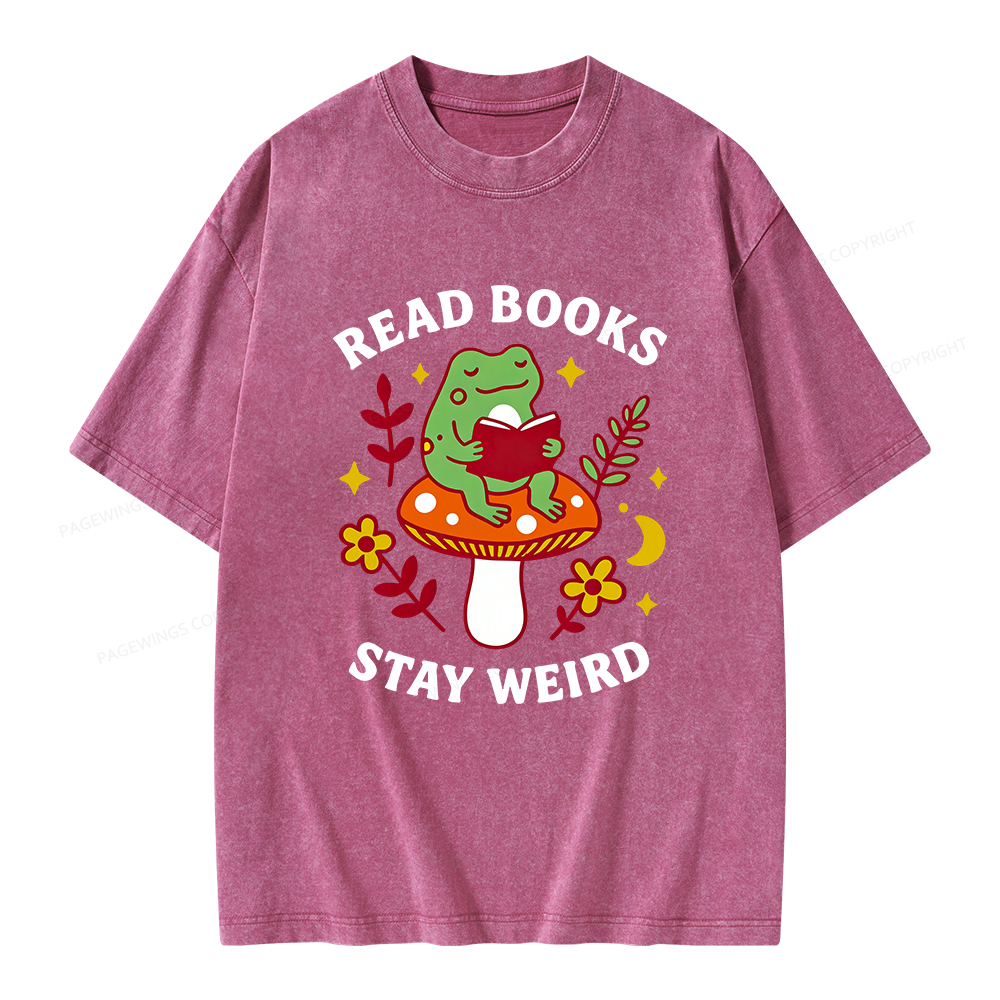 Pagewings Read Books Stay Weird Unisex Washed T-shirt