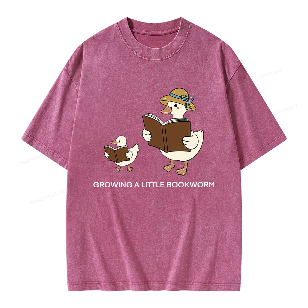 Pagewings Growing A Little Bookworm Unisex Washed T-shirt