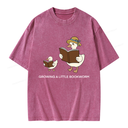Pagewings Growing A Little Bookworm Unisex Washed T-shirt