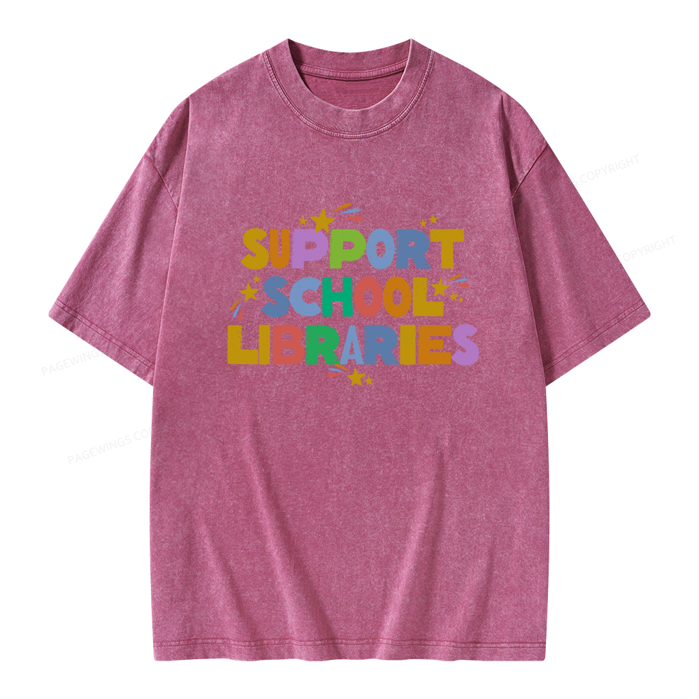 Pagewings Support School Libraries Unisex Washed T-shirt