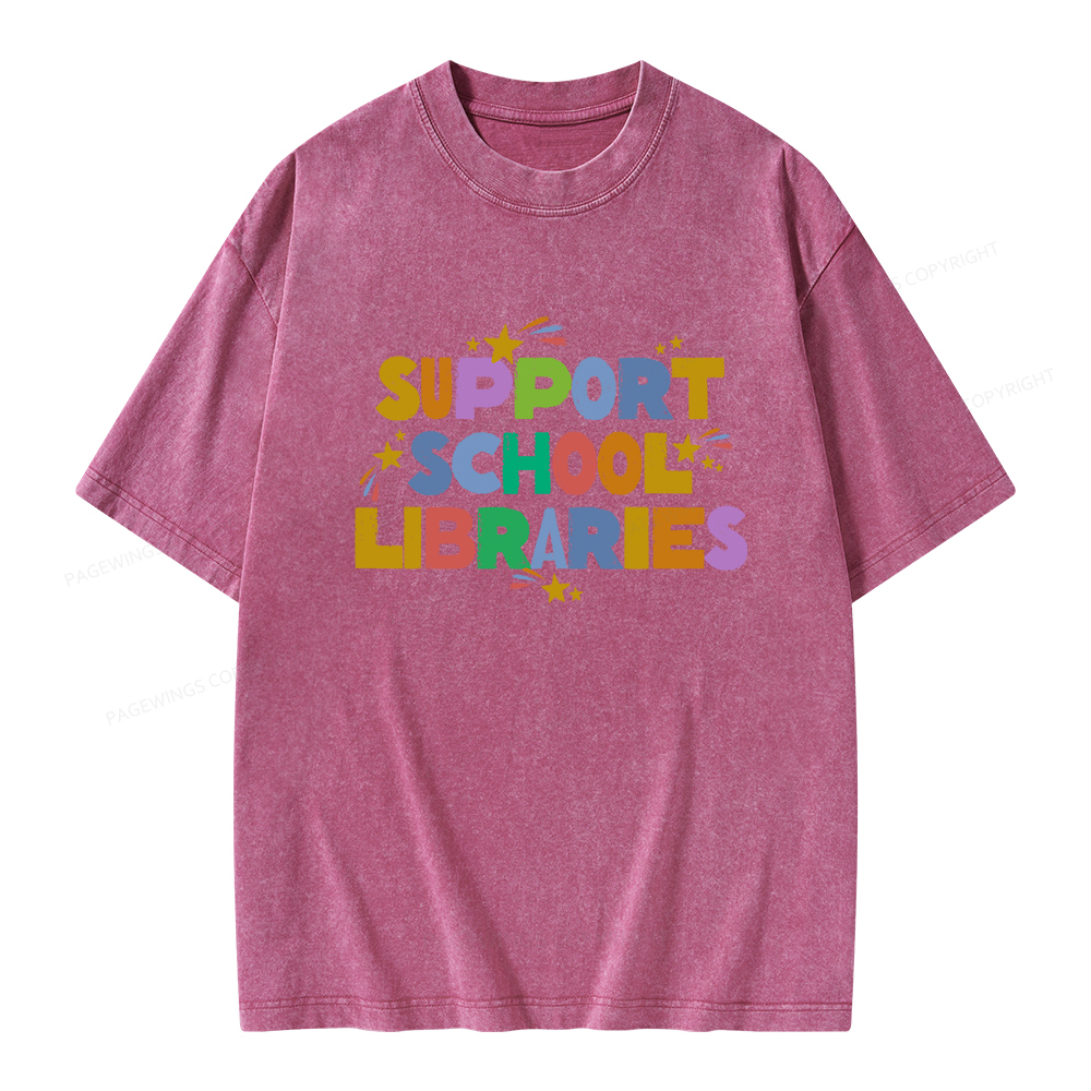 Pagewings Support School Libraries Unisex Washed T-shirt
