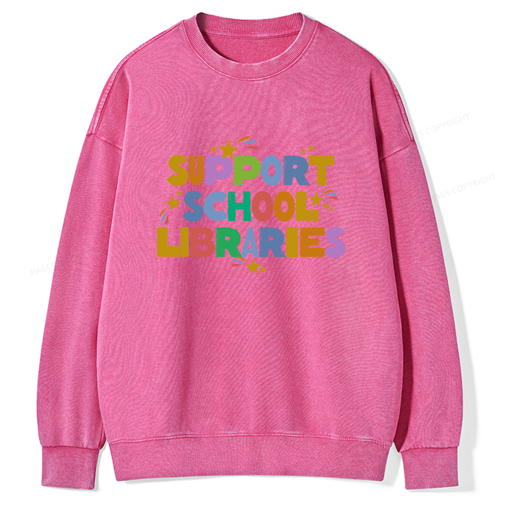 Pagewings Support School Libraries Unisex Washed Sweatshirt