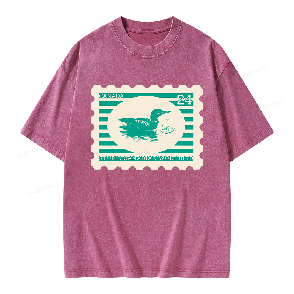 Pagewings Stupid Canadian Wolf Bird Unisex Washed T-shirt