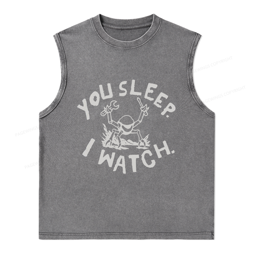 Pagewings You Sleep I Watch Unisex Washed Tank Top