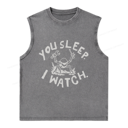 Pagewings You Sleep I Watch Unisex Washed Tank Top