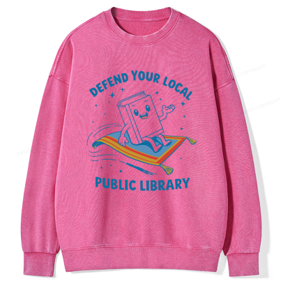 Pagewings Defend Your Local Public Library Unisex Washed Sweatshirt