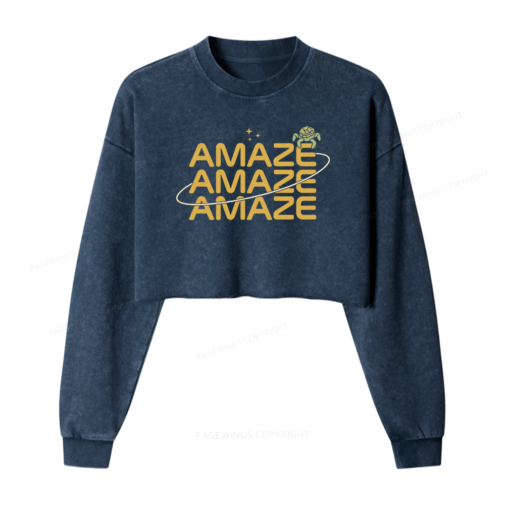 Pagewings Amaze Book Lovers Washed Crop Sweatshirt