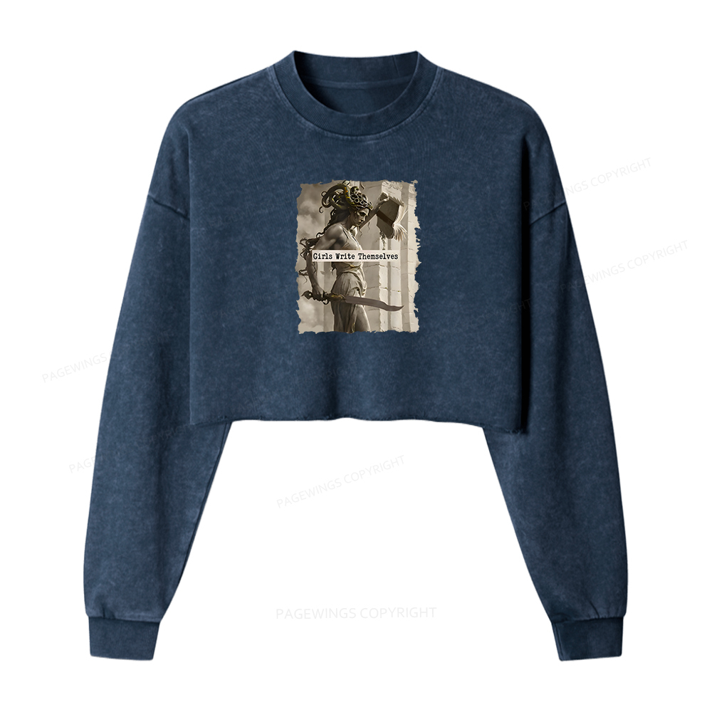 Pagewings Girls Write Themselves Washed Crop Sweatshirt