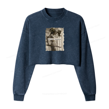 Pagewings Girls Write Themselves Washed Crop Sweatshirt