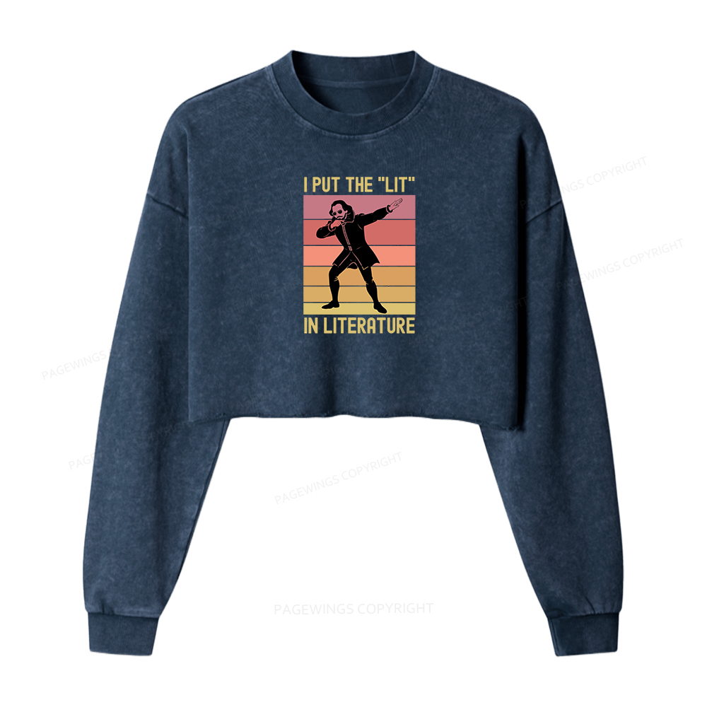 Pagewings I Put The Lit In Literature Washed Crop Sweatshirt