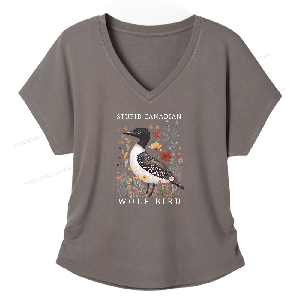 Pagewings Stupid Canadian Wolf Bird Women's Modal V-neck T-shirt  