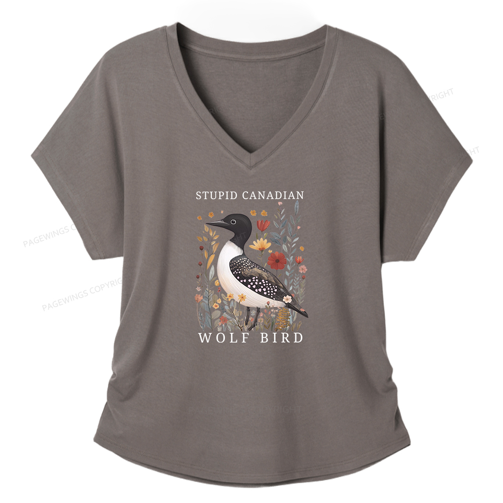Pagewings Stupid Canadian Wolf Bird Soft Women's Modal V-neck T-shirt